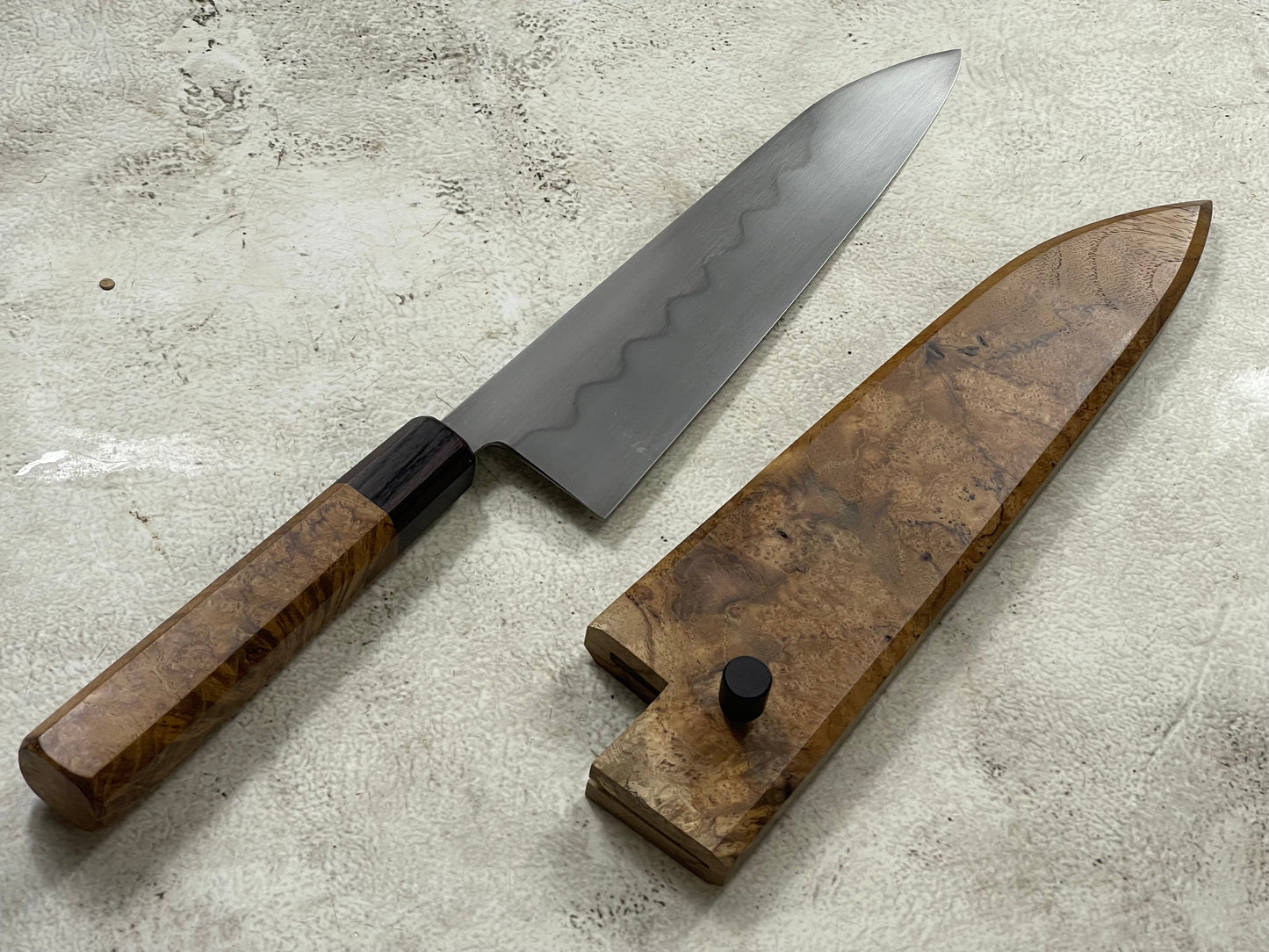 Kanefusa Gyuto 230mm Teakwood Burl & Rosewood Handle & Sheath