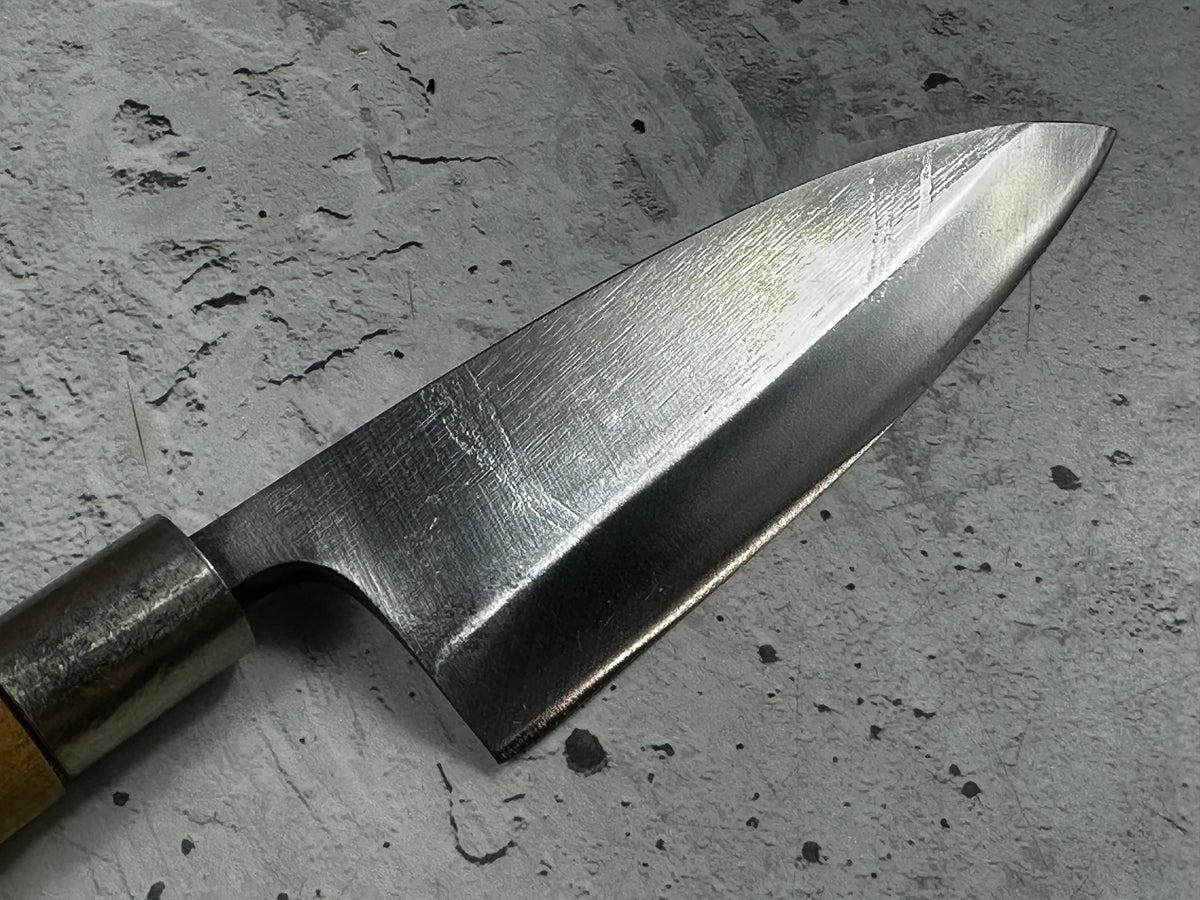 Vintage Unbranded Deba Knife 120mm Carbon Steel Wood Handle 2233
