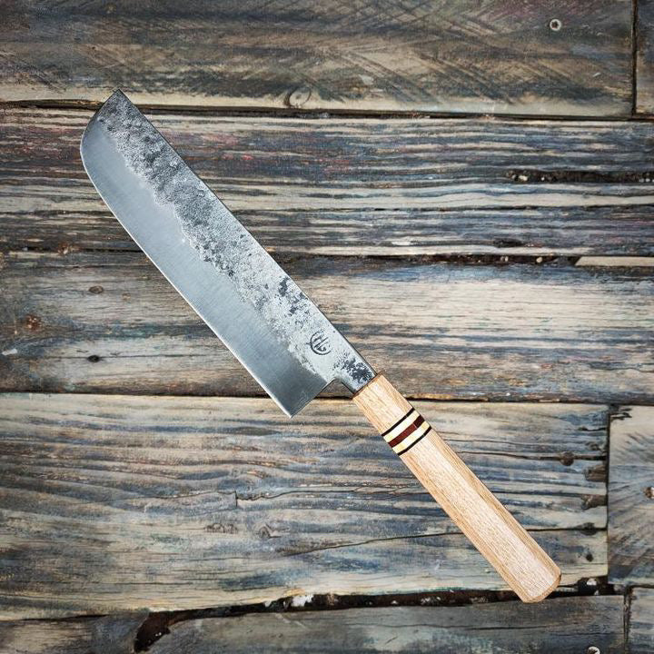 HG Blade Nakiri Knife 180mm Kurouchi Finish 1084 High Carbon Steel