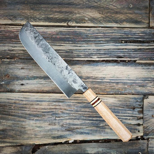 HG Blade Nakiri Knife 180mm Kurouchi Finish 1084 High Carbon Steel