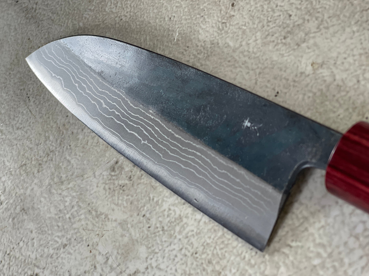 Muneishi Aogami Damascus Santoku 180 mm  Kurochi Finish Made in Japan 🇯🇵