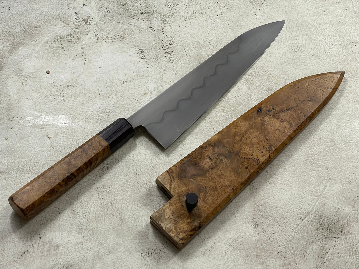Kanefusa Gyuto 230mm Teakwood Burl & Rosewood Handle & Sheath