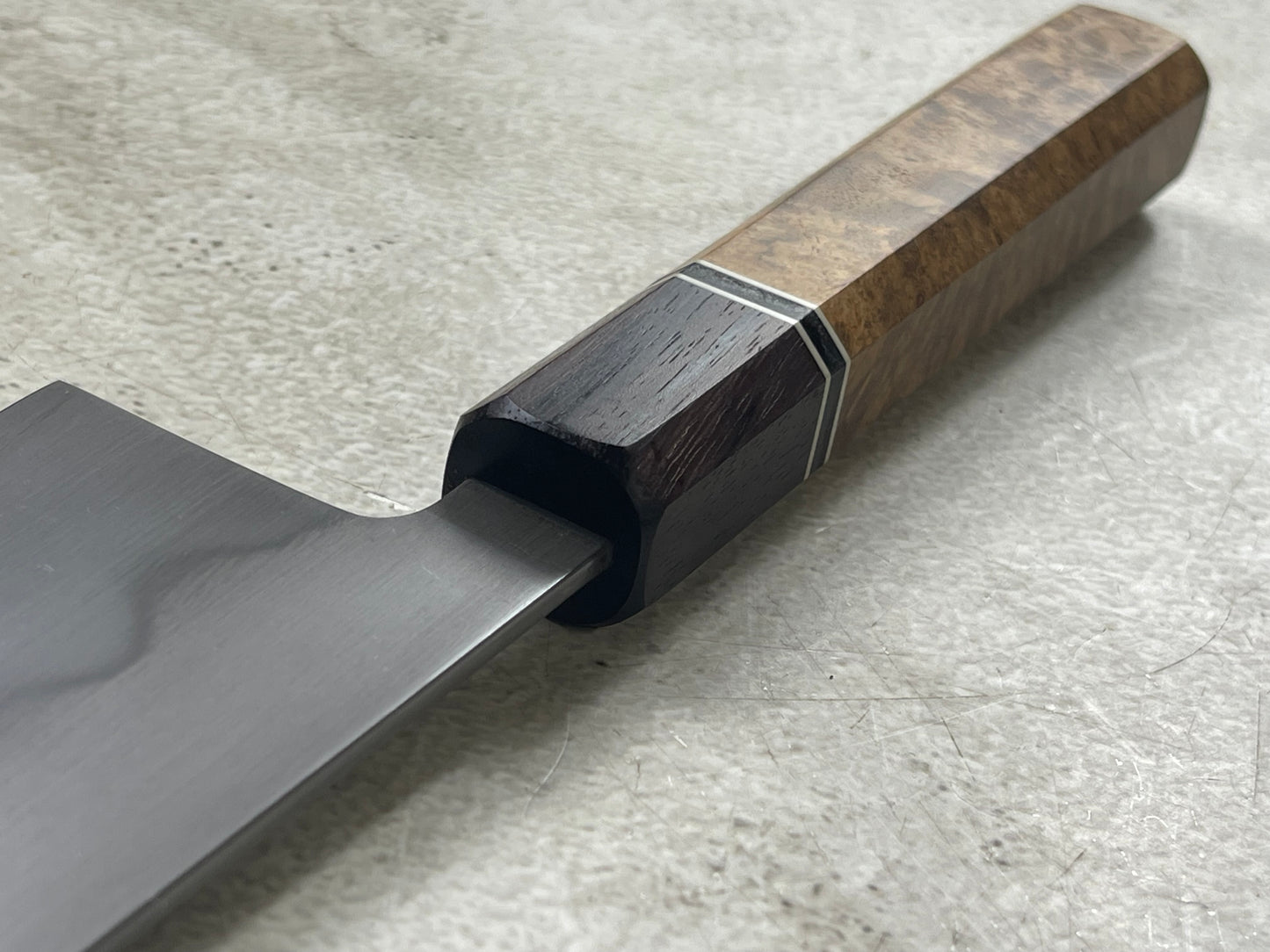 Kanefusa Gyuto 230mm Teakwood Burl Liner Spacer Rosewood Ferrule & Sheath