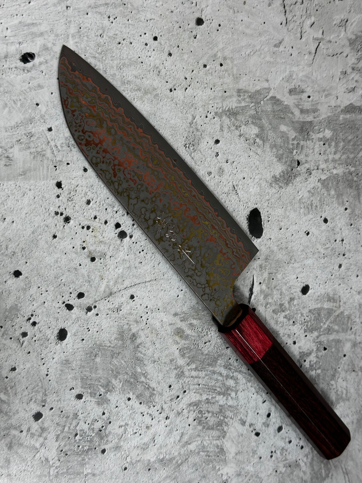 Takeshi Saji VG10-W Nashiji Rainbow Damascus Santoku 165mm