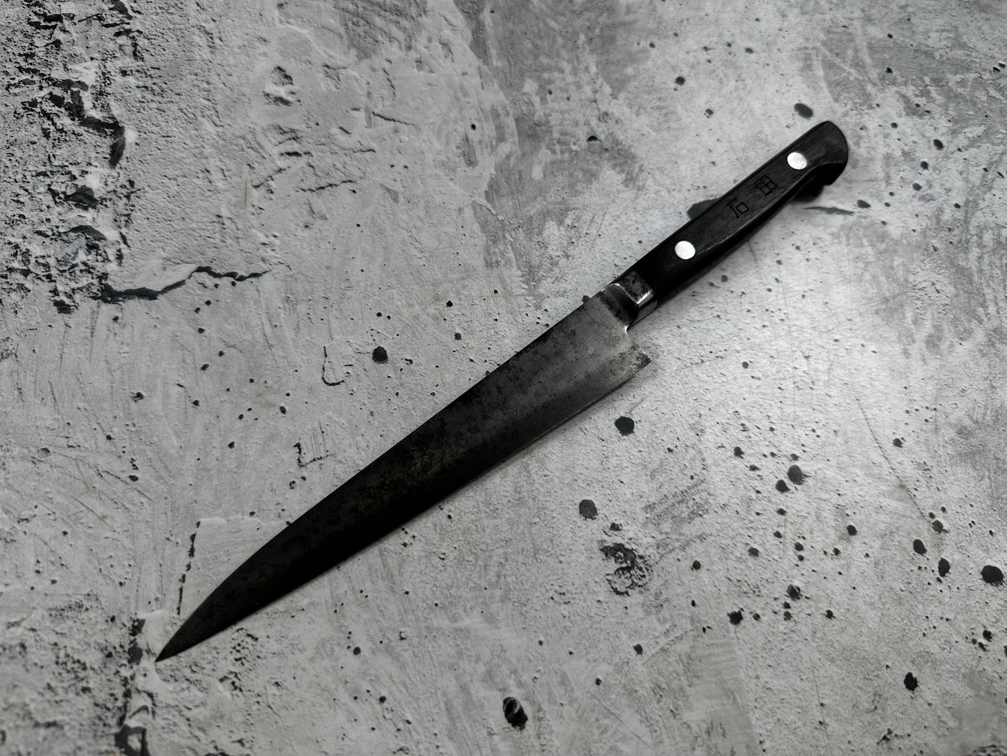 Vintage Masaaki Masateru Petty Knife 150mm Carbon Steel Western Wood Handle 2251