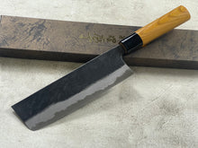 Load image into Gallery viewer, Kyohei Shindo Warikomi Blue #2 Kurouchi 165mm Nakiri with Keyaki Wa Handle and Plastic Ferrule - Made in Japan 🇯🇵