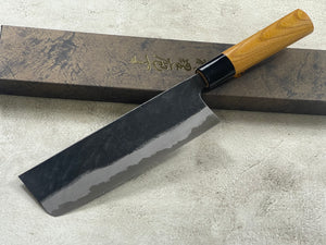 Kyohei Shindo Warikomi Blue #2 Kurouchi 165mm Nakiri with Keyaki Wa Handle and Plastic Ferrule - Made in Japan 🇯🇵