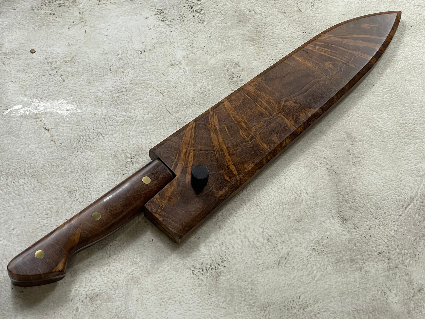 Kanefusa Full Tang Gyuto 230mm Teakwood Burl Set Brass Pins & Sheath