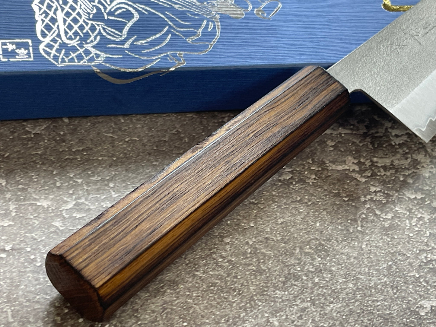 Masutani Kokuryu Nashiji Santoku 170mm  VG1 Steel Oak Handle