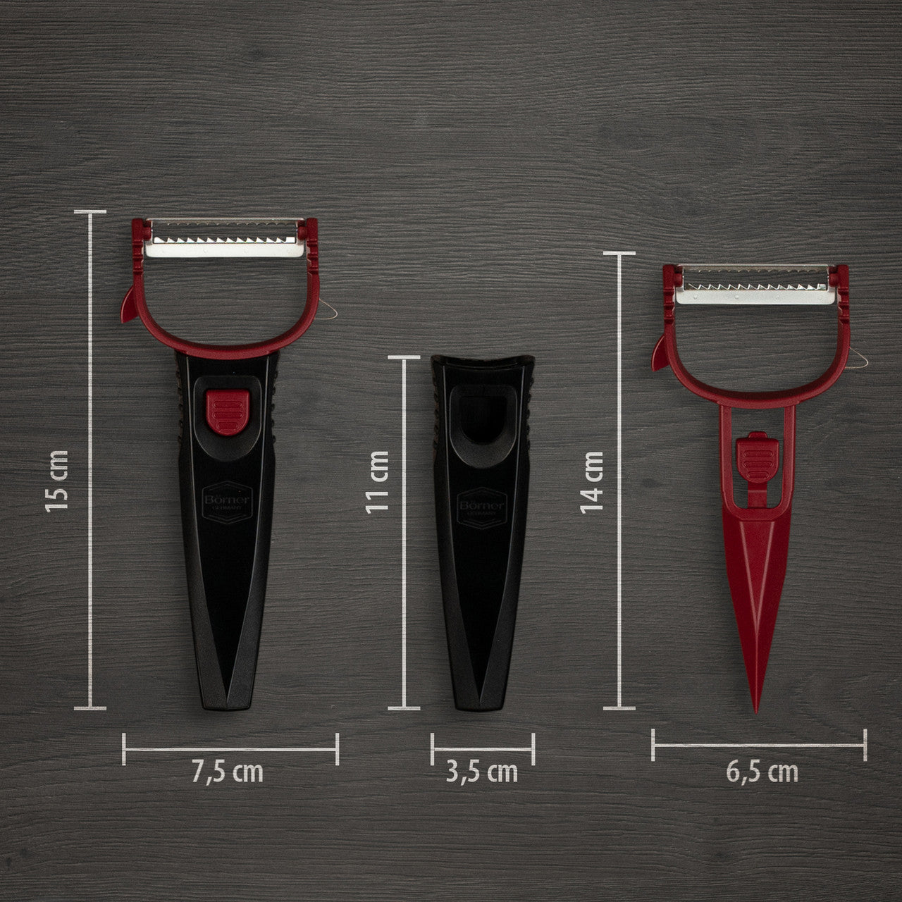 BÖRNER GERMANY Multi Peeler 3 Piece Set Red