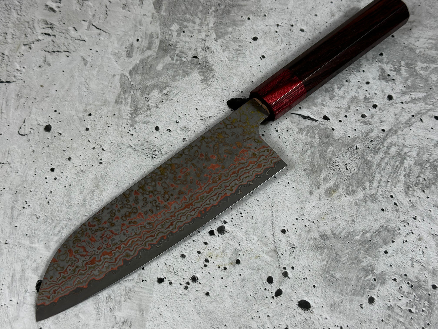 Takeshi Saji VG10-W Nashiji Rainbow Damascus Santoku 165mm