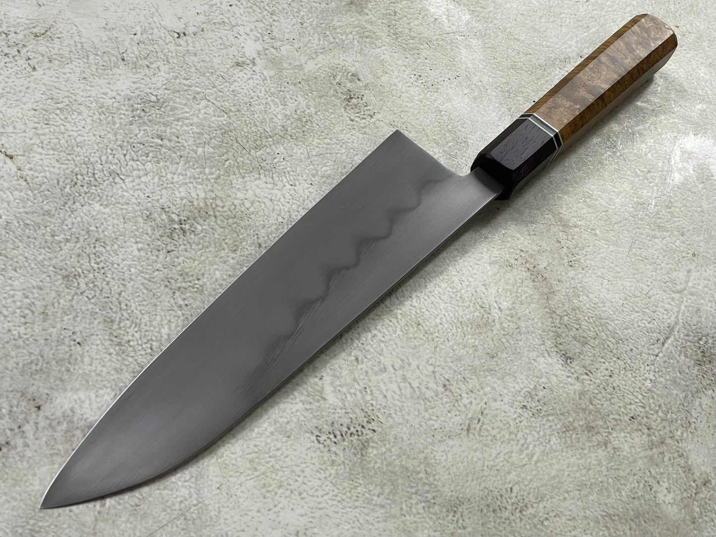 Kanefusa Gyuto 230mm Teakwood Burl Liner Spacer Rosewood Ferrule & Sheath