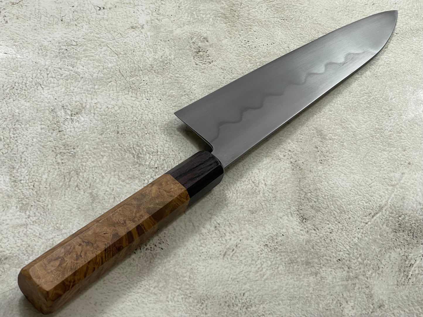 Kanefusa Gyuto 230mm Teakwood Burl & Rosewood Handle & Sheath