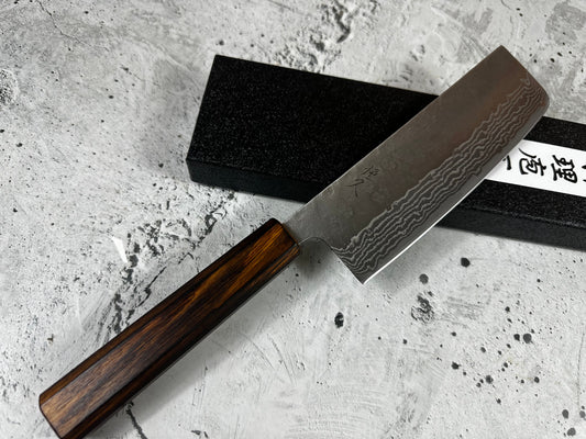 Tsunehisa 440c Damascus Nashiji Nakiri 170mm Oak Handle Made in Japan 🇯🇵