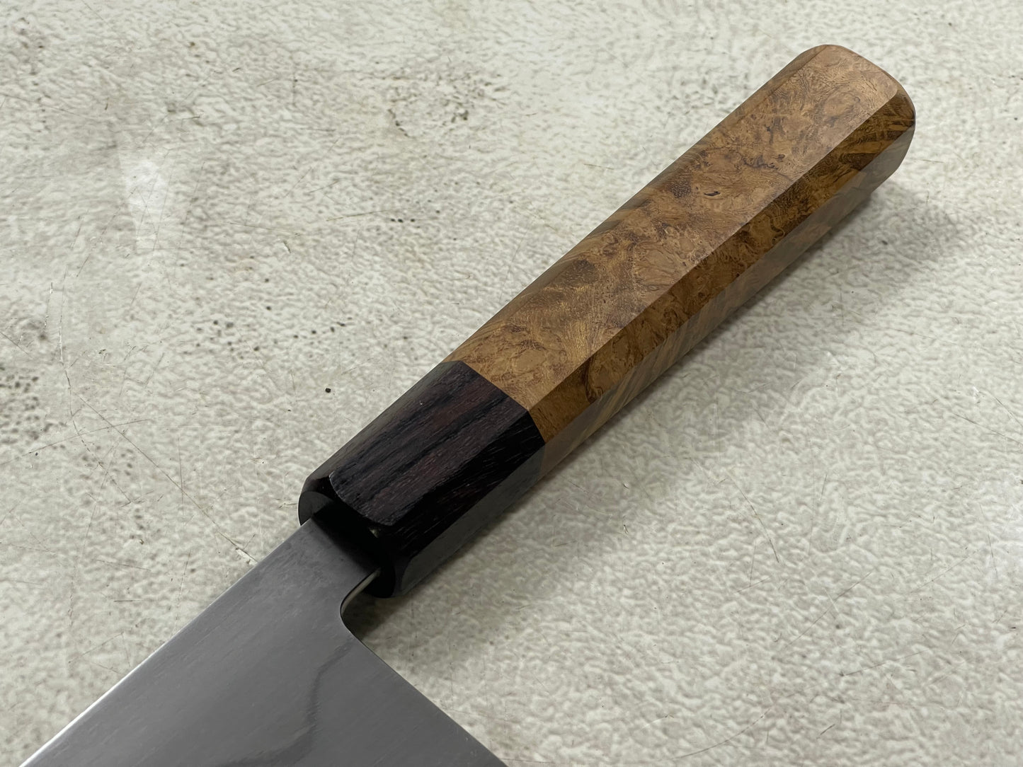 Kanefusa Gyuto 230mm Teakwood Burl & Rosewood Handle & Sheath
