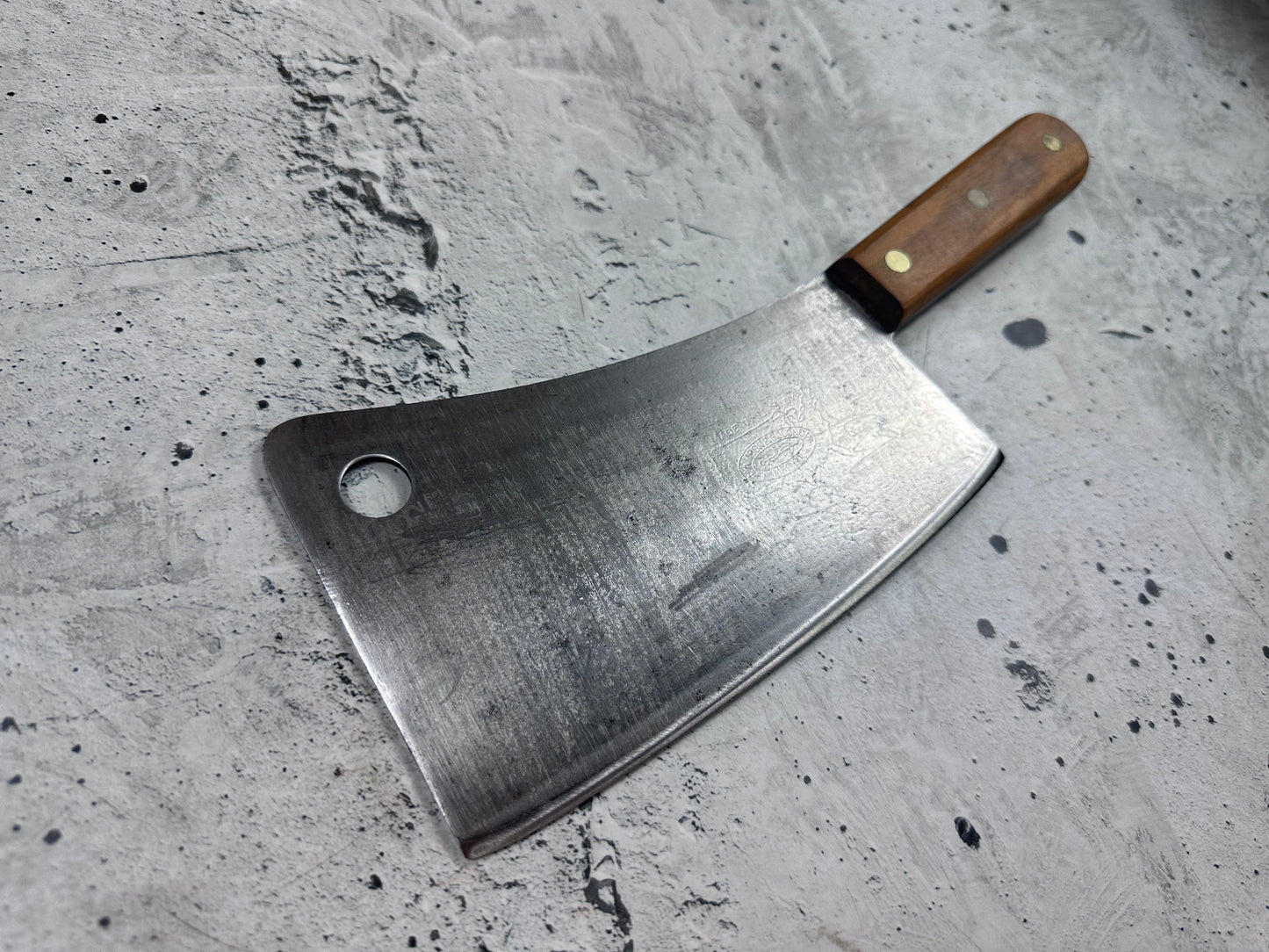 Vintage Lamson & Goodnow Butcher Cleaver Knife 180mm Carbon Steel Made in USA 2117