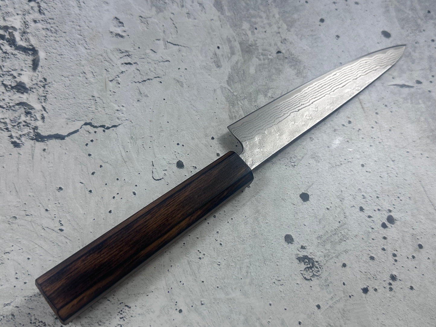 Tsunehisa 440c Damascus Nashiji Petty 150mm Oak Handle Made in Japan