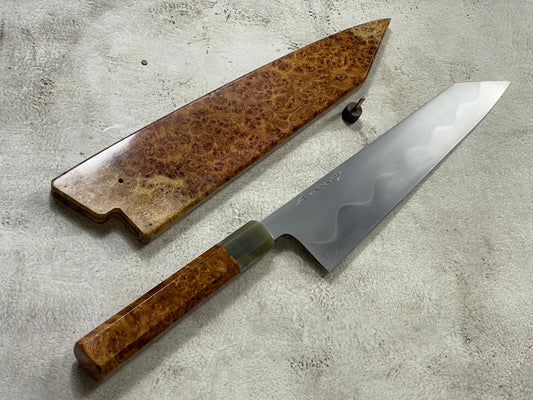 Keskin Migaki Kiritsuke 230mm Amboyna Burl & Blonde Buffalo Horn with sheath