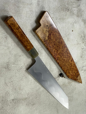 Keskin Migaki Kiritsuke 230mm Amboyna Burl & Blonde Buffalo Horn with sheath