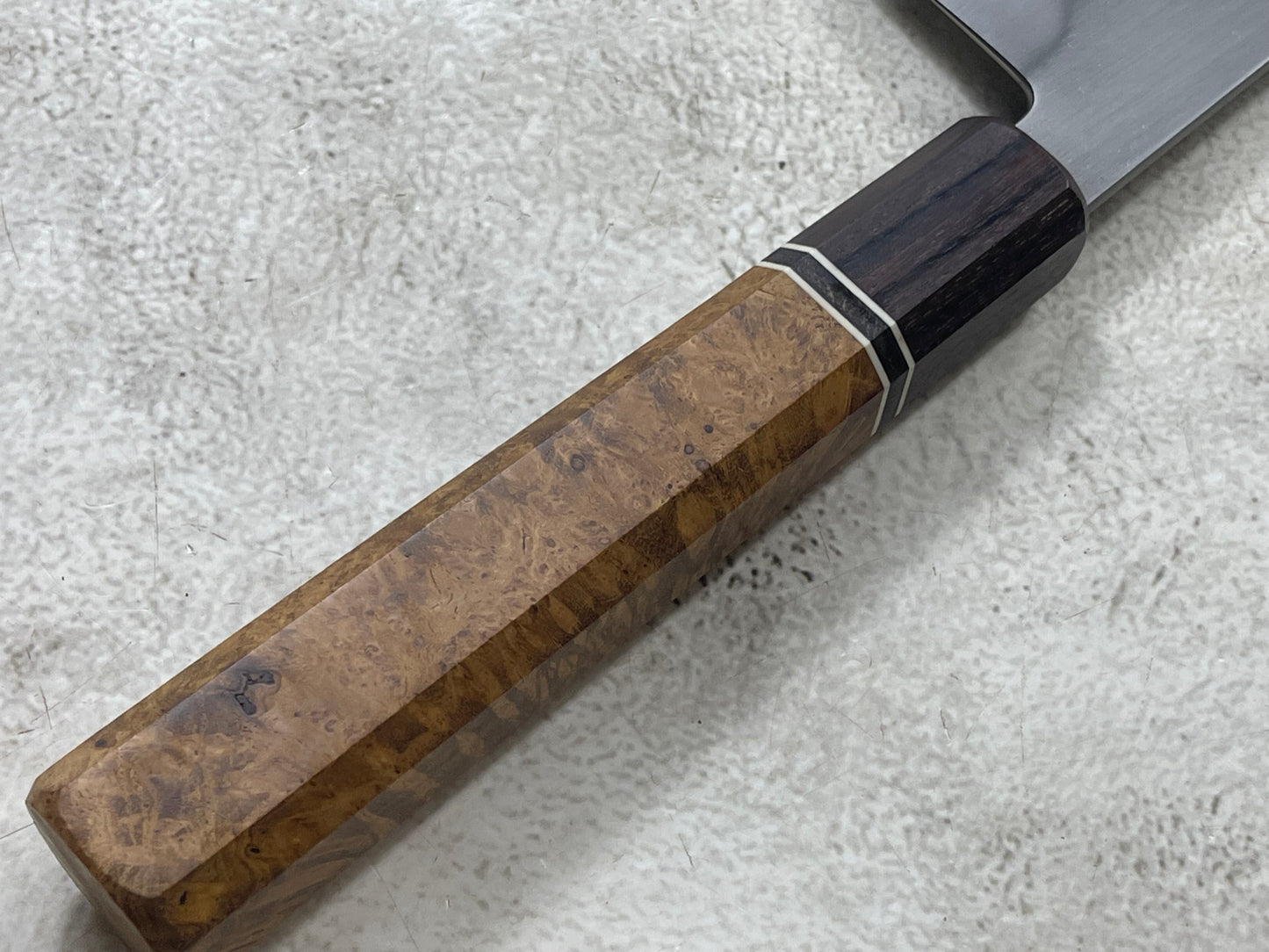 Kanefusa Gyuto 230mm Teakwood Burl Liner Spacer Rosewood Ferrule & Sheath