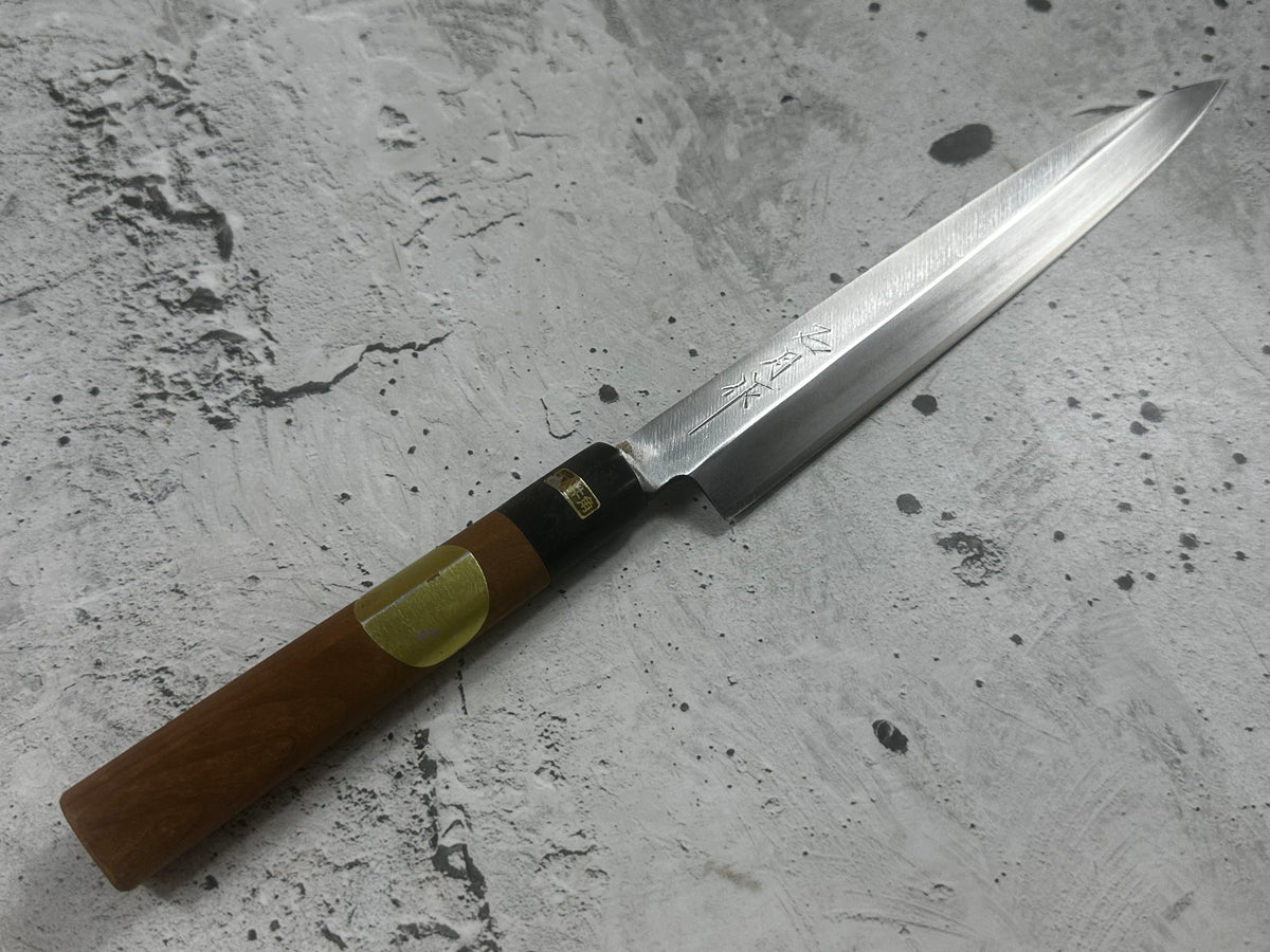 Vintage Kumpei Yanagiba Knife 210mm Carbon Steel Wood Handle Buffalo Horn 2228