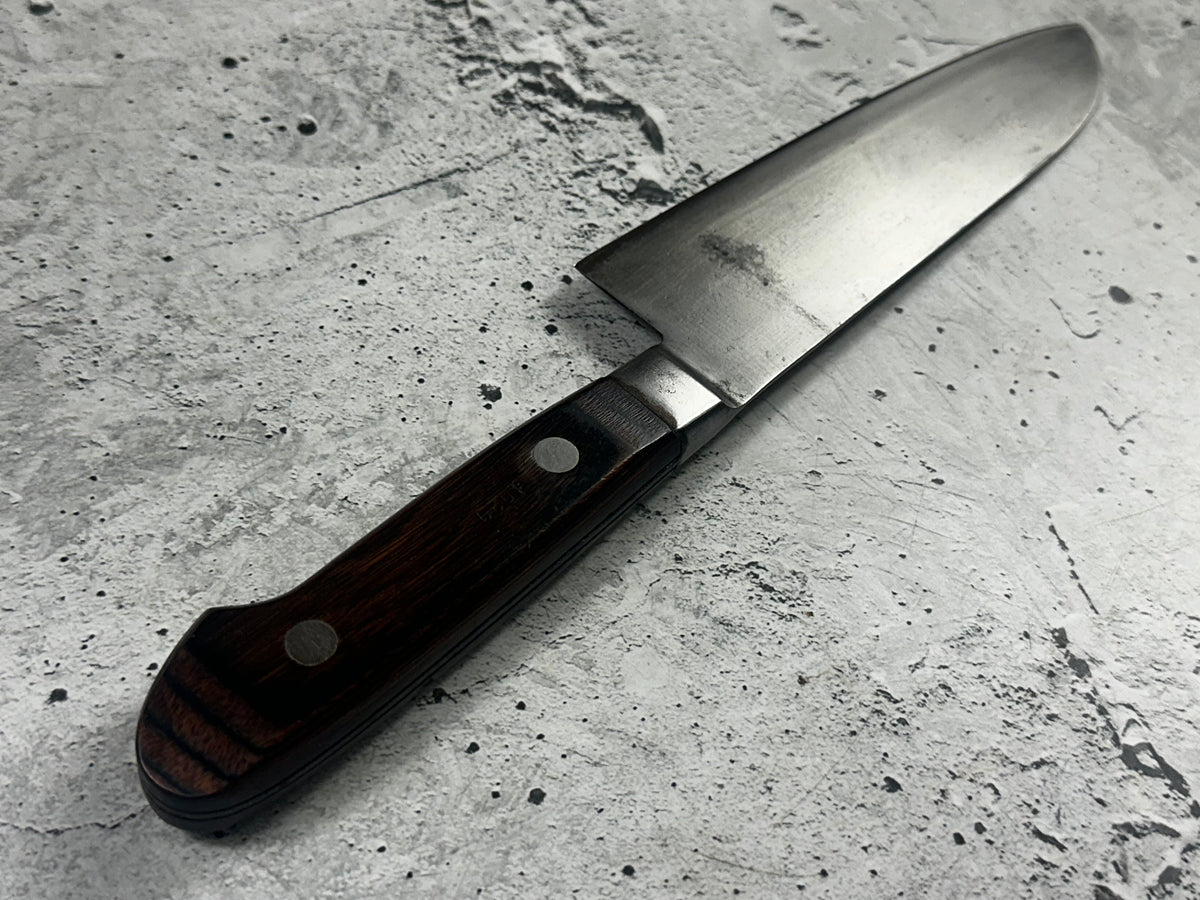 Vintage Seki Magoroku Santoku Knife 200mm Carbon Steel Wood Handle 2277
