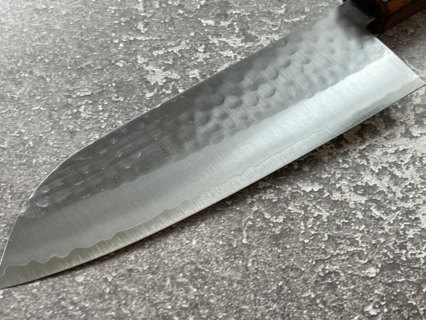 Masutani Kokuryu Tsutime Santoku 170mm  VG1 Steel Oak Handle