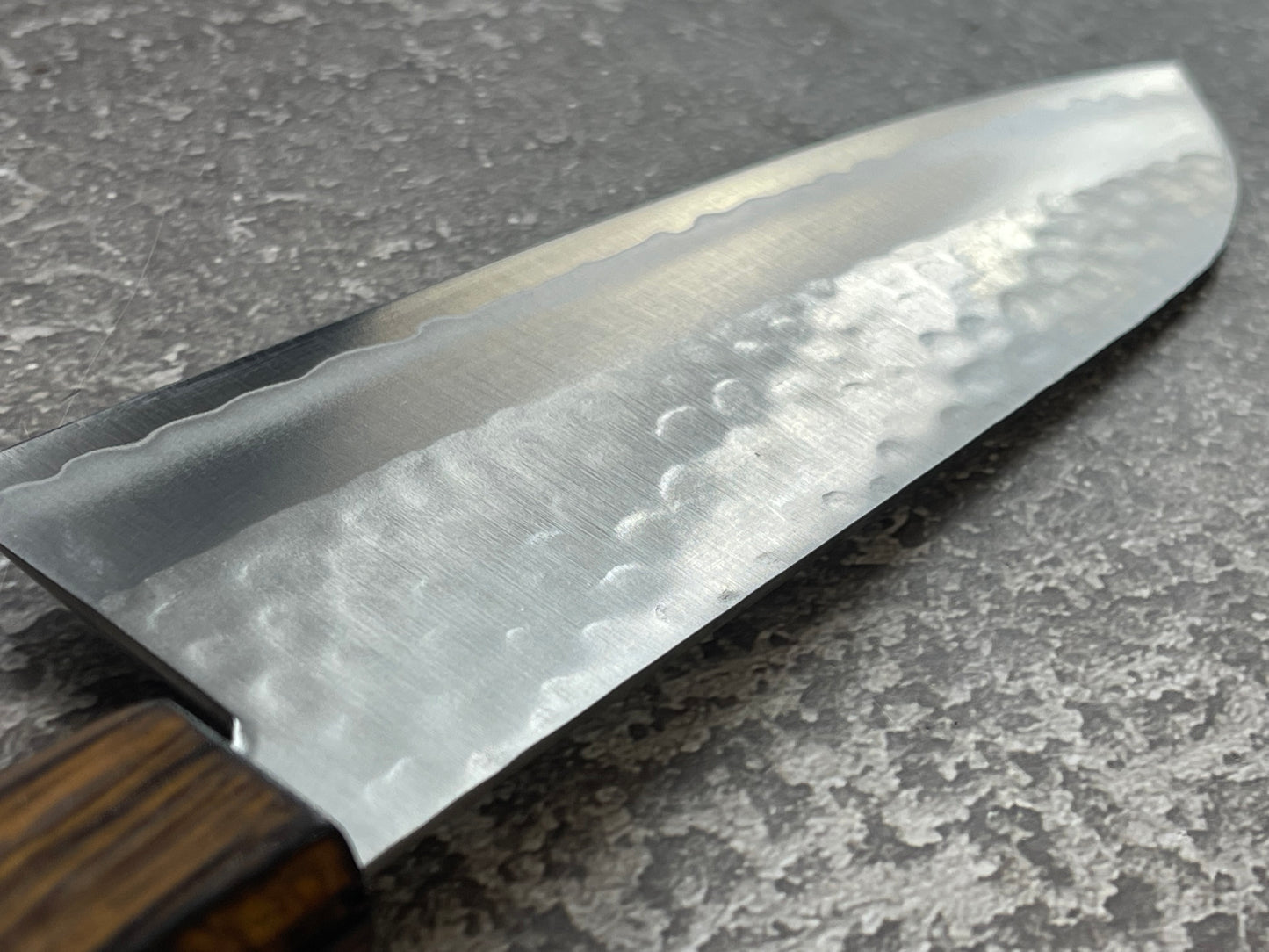 Masutani Kokuryu Tsutime Santoku 170mm  VG1 Steel Oak Handle