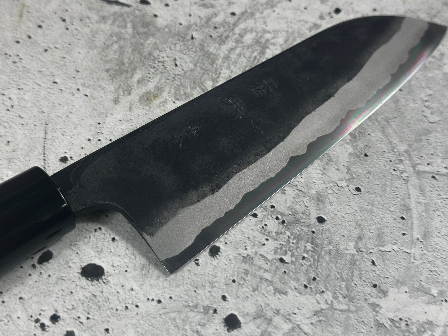 Kyohei Shindo Warikomi Blue #2 Kurouchi 165mm Santoku with Keyaki Wa Handle and Plastic Ferrule - Made in Japan 🇯🇵