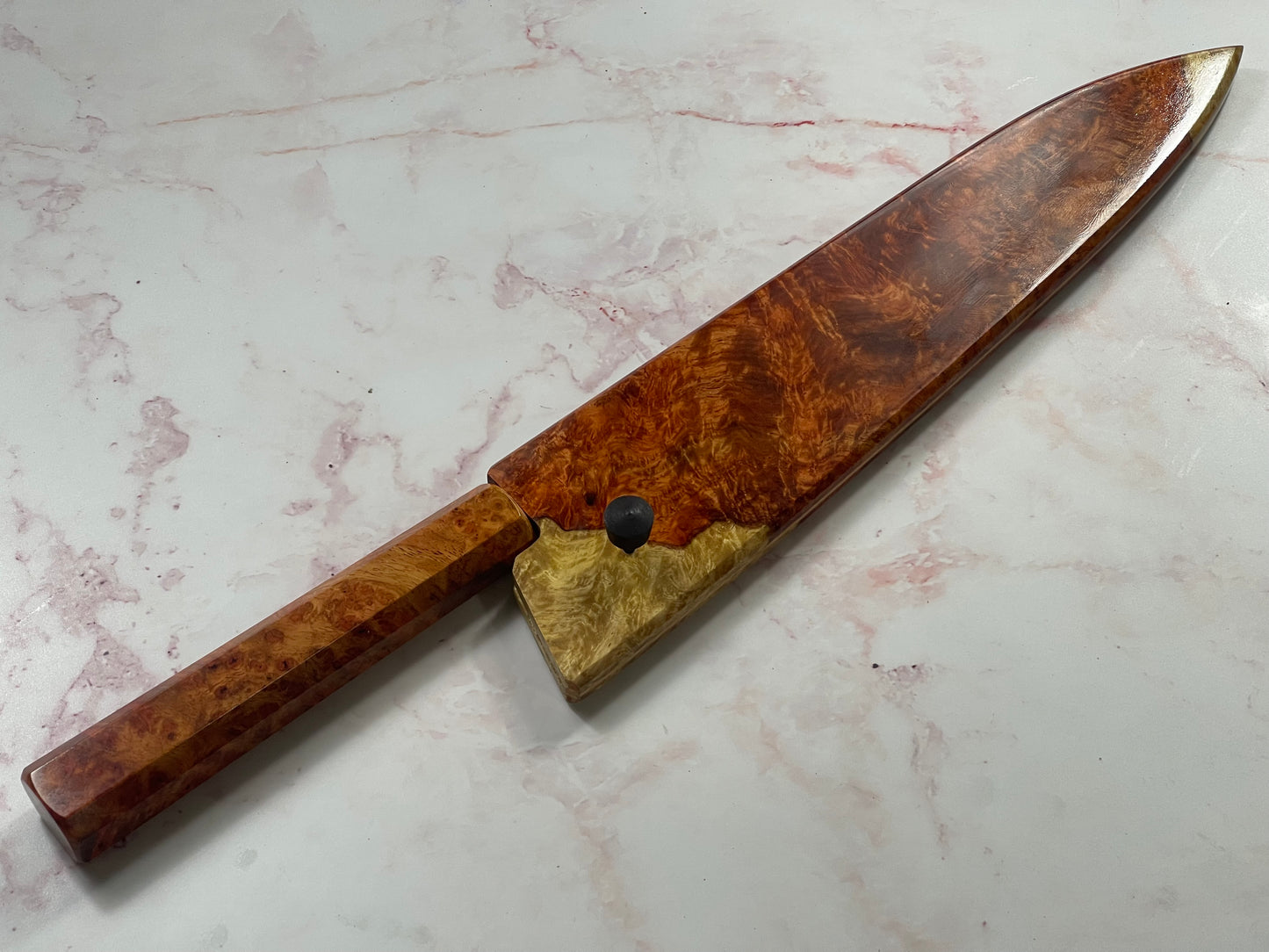 Keskin Honyaki Gyuto 240mm , Full Amboyna Burl with Amboyna Saya