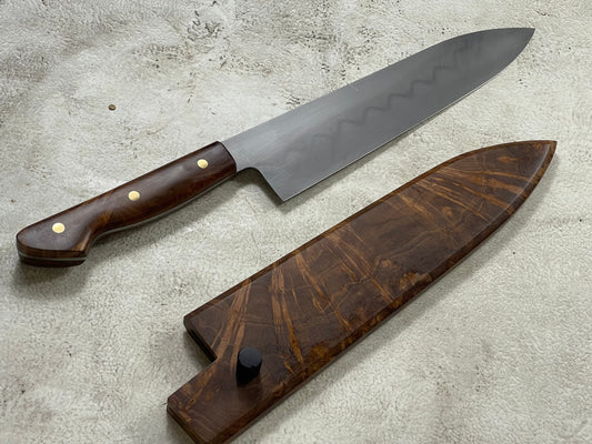 Kanefusa Full Tang Gyuto 230mm Teakwood Burl Set Brass Pins & Sheath