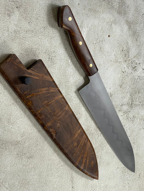 Kanefusa Full Tang Gyuto 230mm Teakwood Burl Set Brass Pins & Sheath