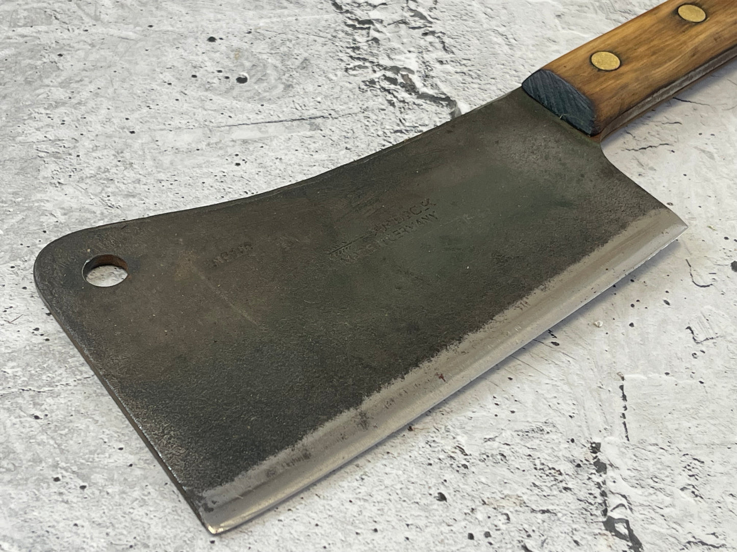 Vintage F. Dick Butcher Cleaver Knife 180mm Carbon Steel Blade Made in Germany 1529