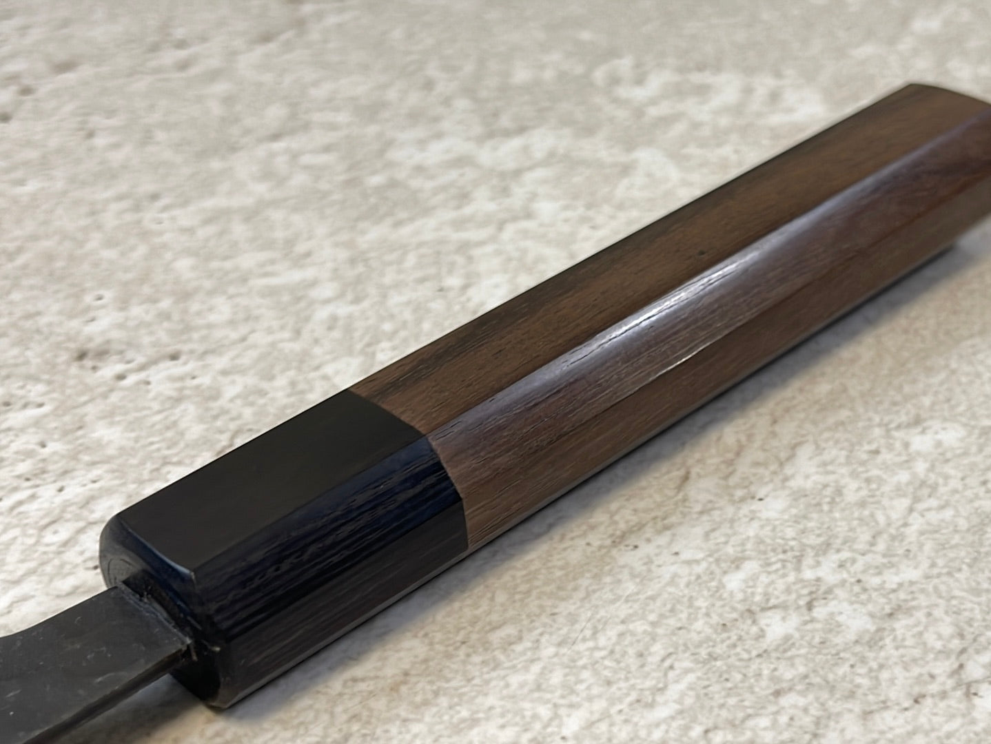 Yoshimune Gyuto Black Stainless 240 mm (9.4 in) Aogami Super Hammered Finish Double-Bevel Walnut Octagonal Handle