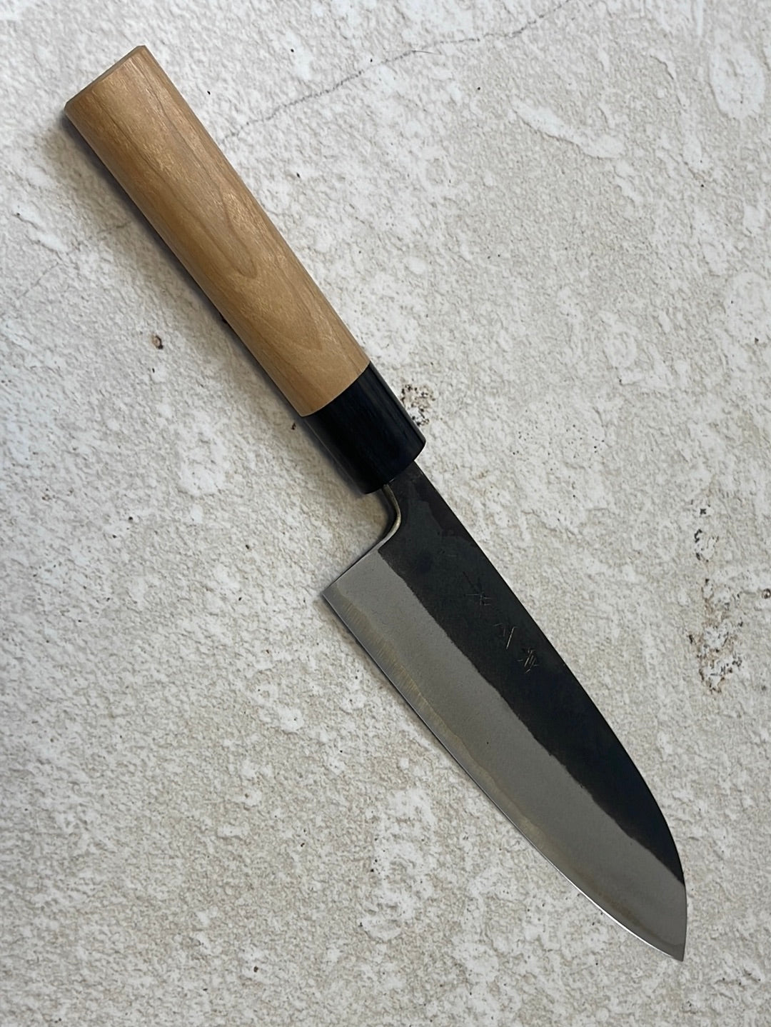 Muneishi Aogami SS Clad Santoku 180 mm  Kurochi Finish Made in Japan
