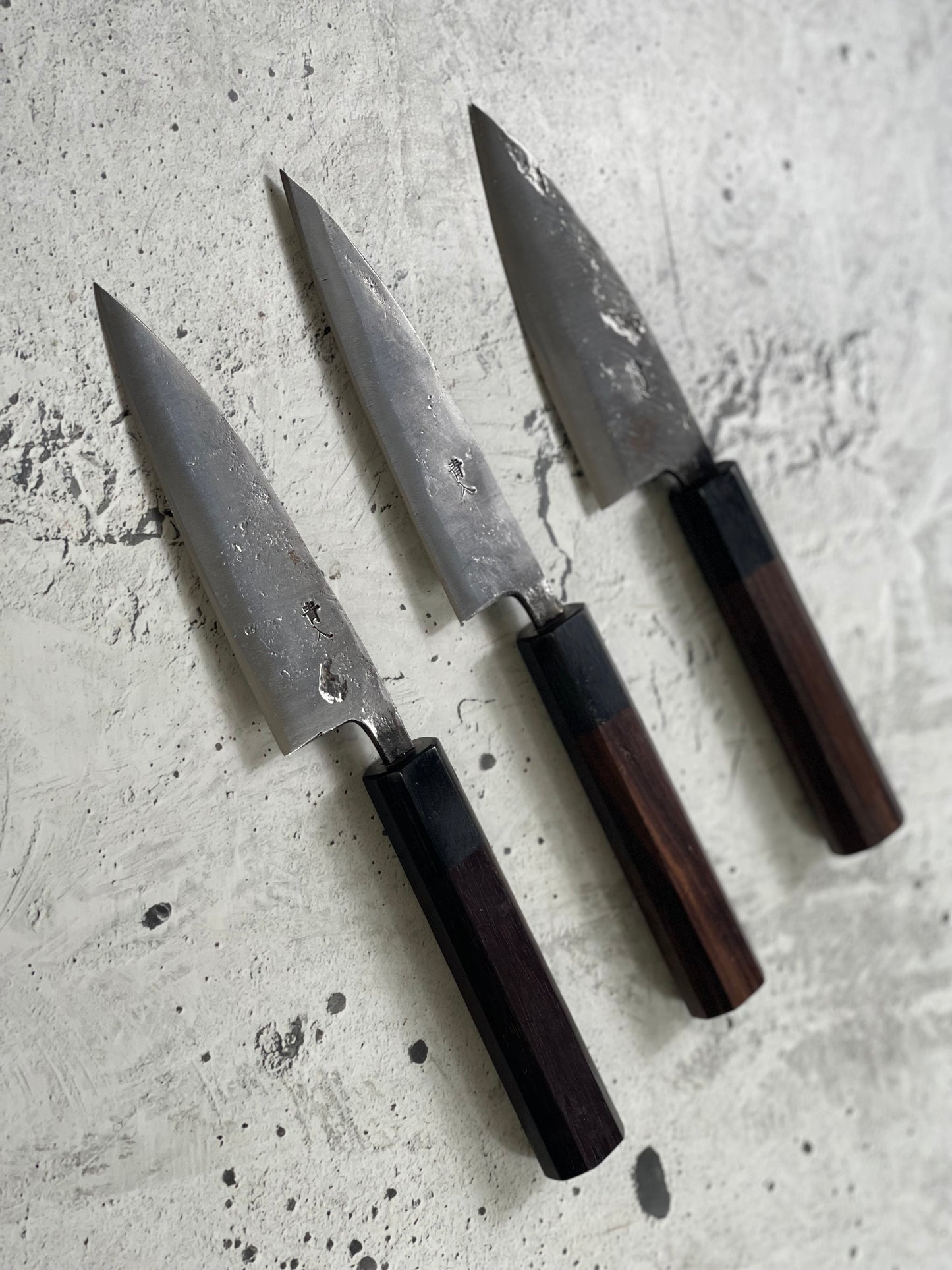Japanese Knife Set 3x Carbon Steel Rosewood Black Octagon Handle Made In Japan 1538