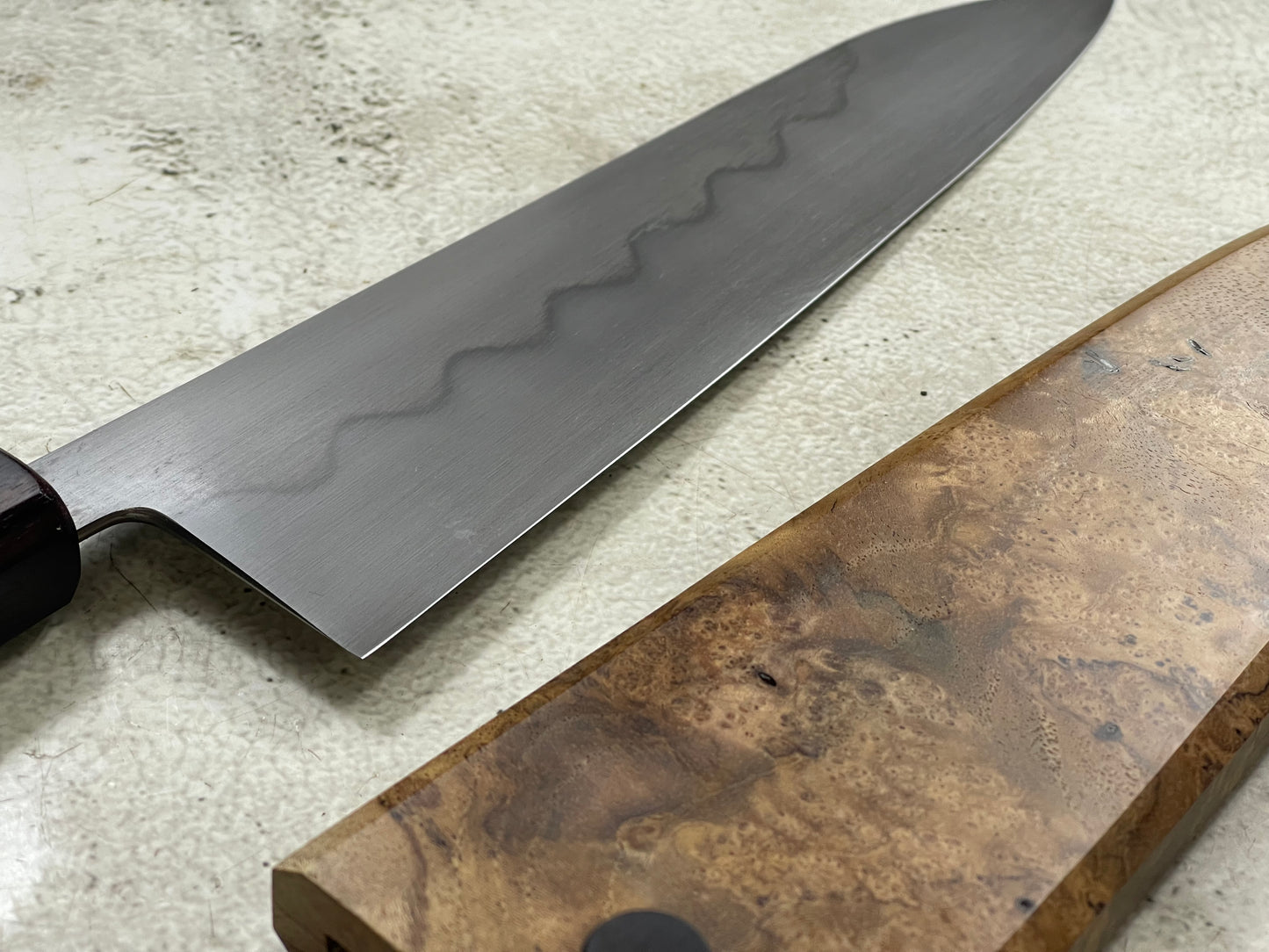 Kanefusa Gyuto 230mm Teakwood Burl & Rosewood Handle & Sheath