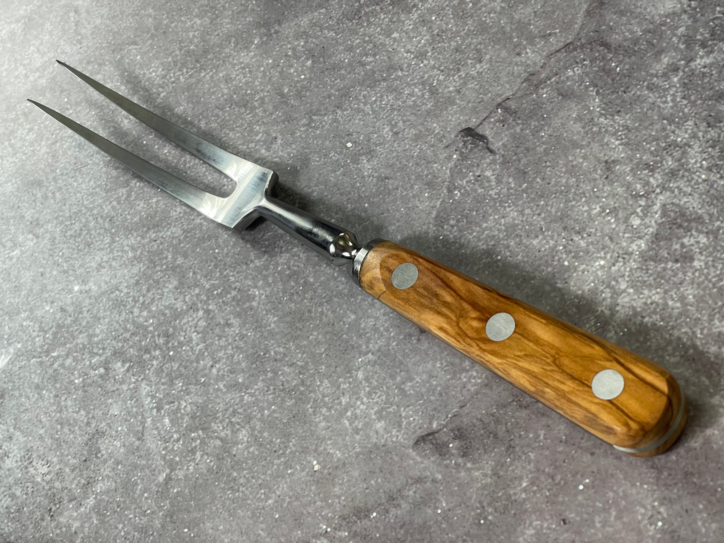 K Sabatier Curbed Fork 150mm - HIGH CARBON STEEL - OLIVE WOOD HANDLE