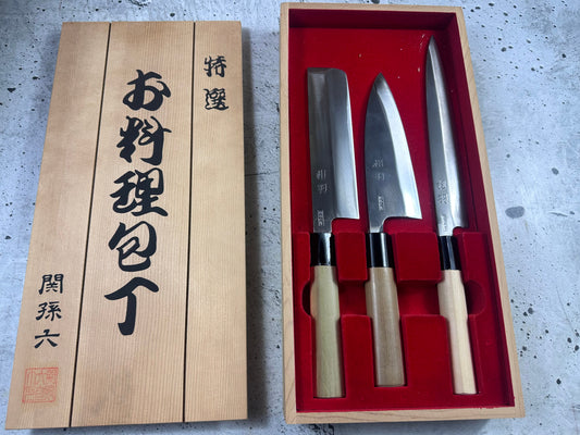 Vintage Seki Magoroku Sashimi Set 3Pcs Carbon Steel 2147