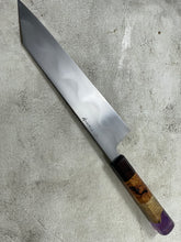 Load image into Gallery viewer, Keskin Migaki Kiritsuke 230mm Amboyna Burl Mix &amp; Purple Resin Rosewood Ferrule