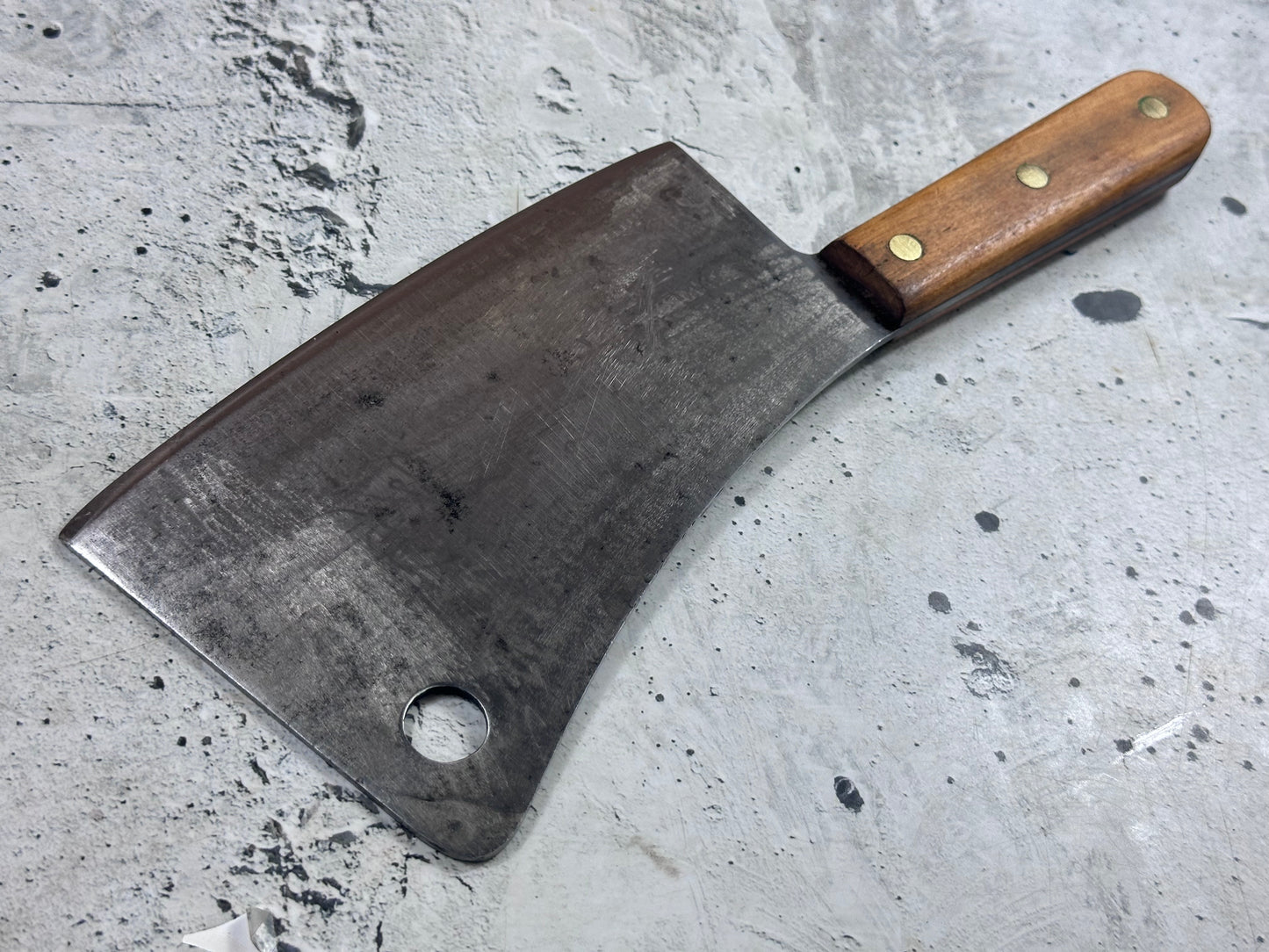 Vintage Lamson & Goodnow Butcher Cleaver Knife 180mm Carbon Steel Made in USA 2117