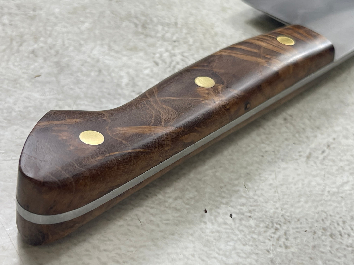 Kanefusa Full Tang Gyuto 230mm Teakwood Burl Set Brass Pins & Sheath