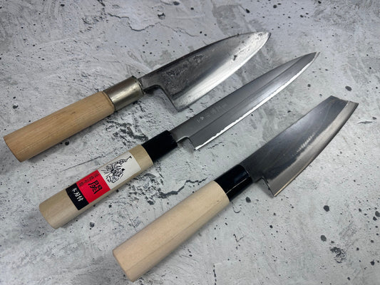 Vintage Japanese Knife Set 3x Carbon Steel Japan 2007