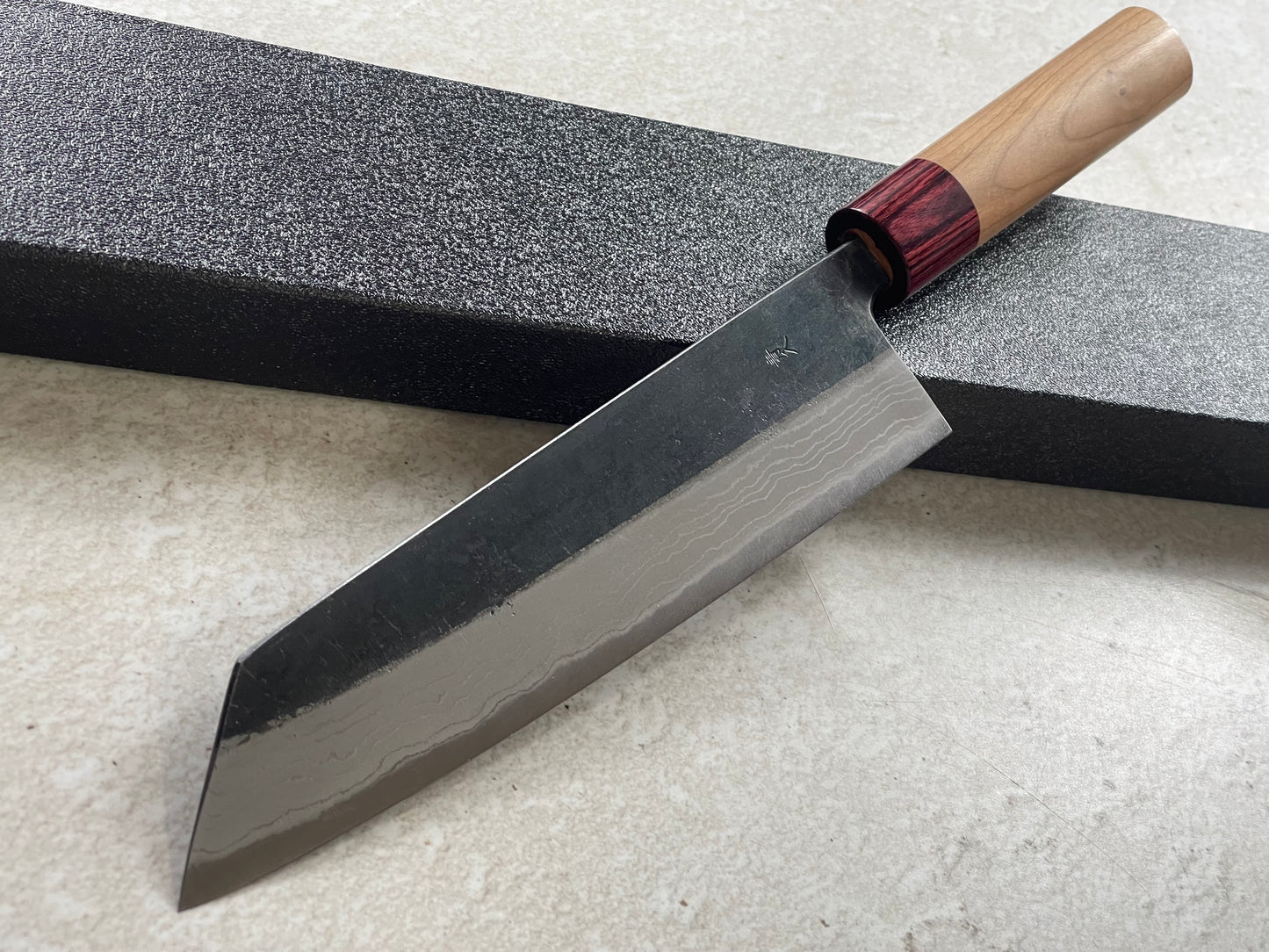 Muneishi Aogami Damascus Kiritsuke 210 mm  Kurochi Finish Made in Japan 🇯🇵