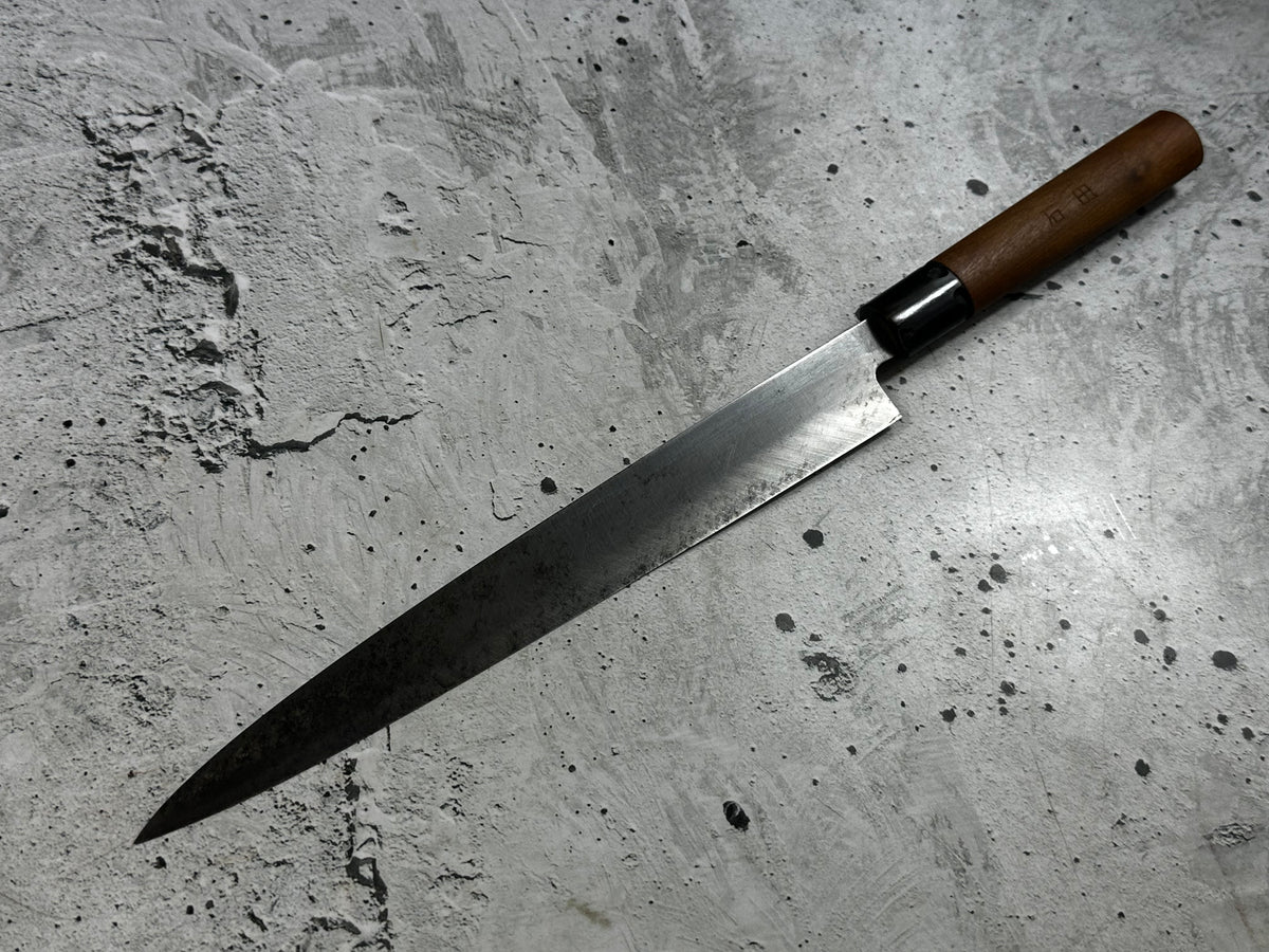 Vintage Masaaki / Masateru Sashimi Set Carbon Steel Magnolia Wood Handle  Knife Case 2253