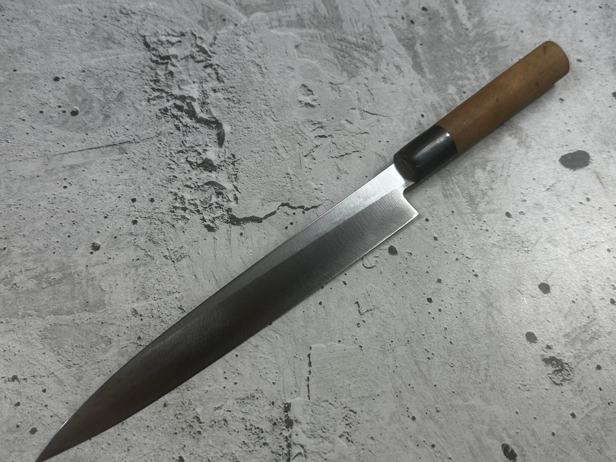 Vintage Kumpei Yanagiba Knife 210mm Carbon Steel Wood Handle Buffalo Horn 2228