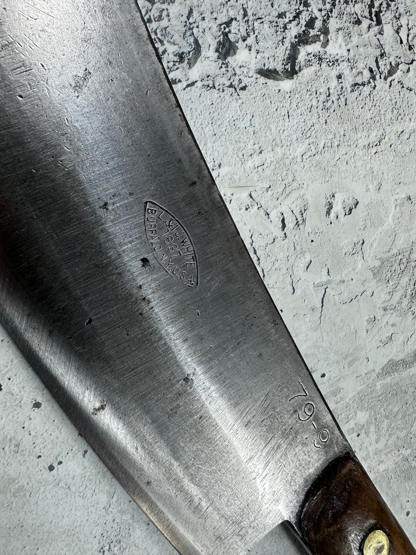 Vintage L. & I. J. White Butcher Cleaver Knife 205mm Carbon Steel Made in USA 2104