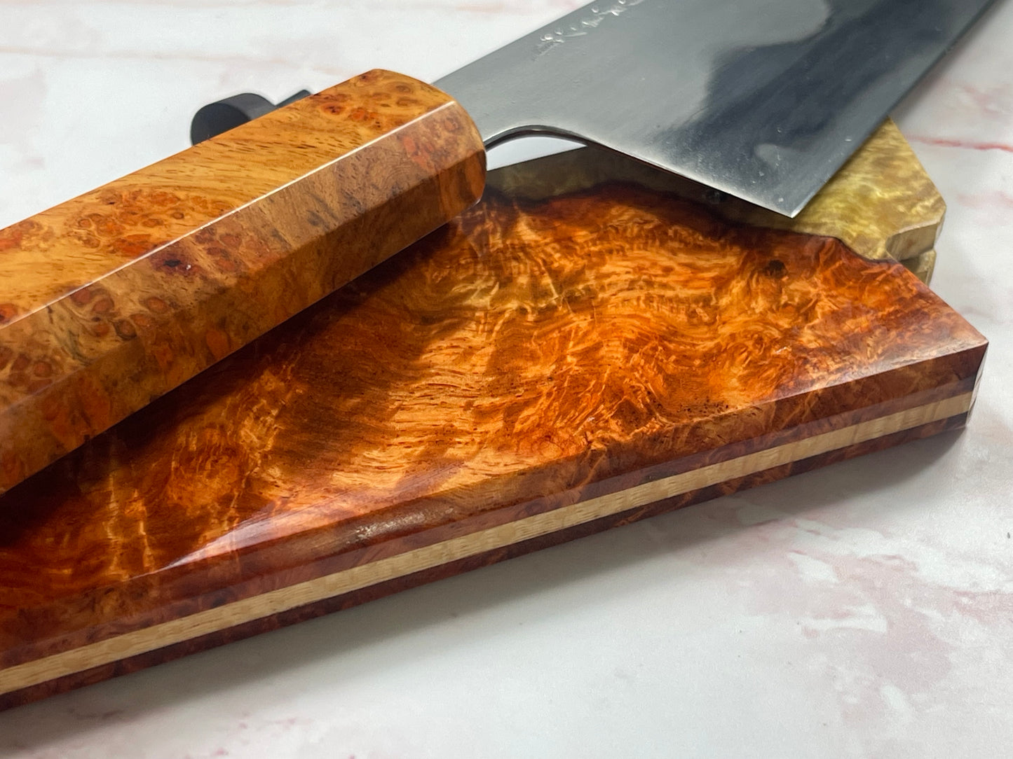 Keskin Honyaki Gyuto 240mm , Full Amboyna Burl with Amboyna Saya