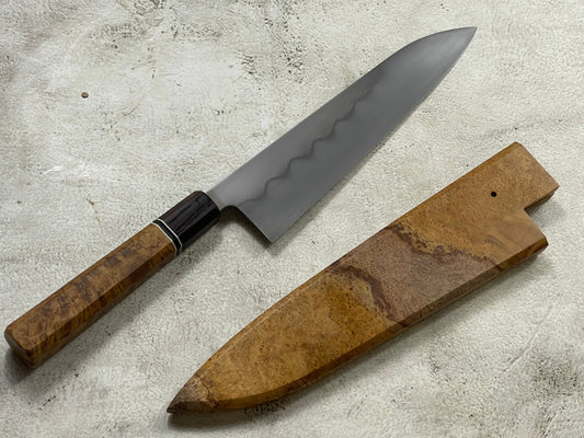 Kanefusa Gyuto 230mm Teakwood Burl Liner Spacer Rosewood Ferrule & Sheath