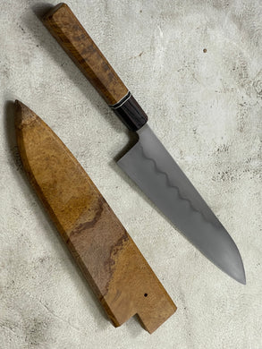 Kanefusa Gyuto 230mm Teakwood Burl Liner Spacer Rosewood Ferrule & Sheath